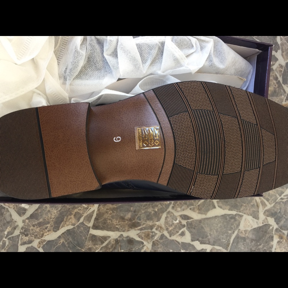 NWT Mens formal slip on leather lining dark navy blue dress shoes - Picture 7 of 12